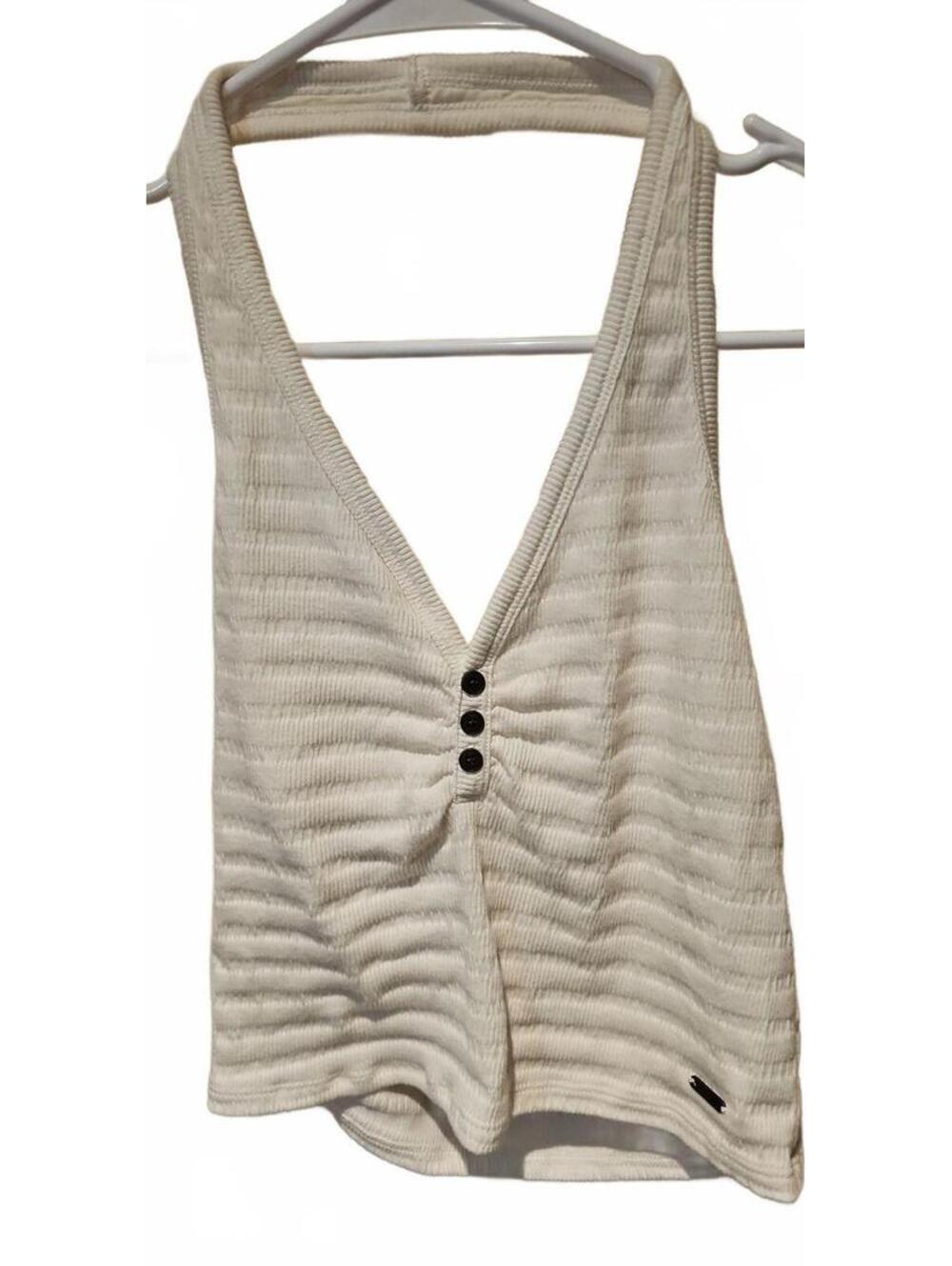 Hollister Ivory Knit Halter Cropped Tank Top Button Accent Size M